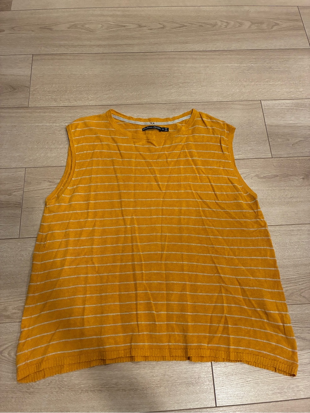 Gudrun Sjoden Women’s Mustard Yellow Striped Crew Neck Knit Top Size XL